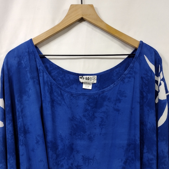 Vintage We Be Bop Floral Coastal Blouse Women's OS Blue Beach Vacation Casual - Picture 2 of 7